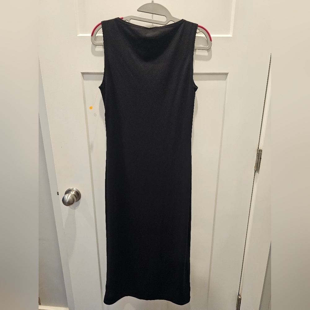 Sassy Black Sleeveless Asymmetrical Overlay Midi Dress Size M - Picture 4 of 8